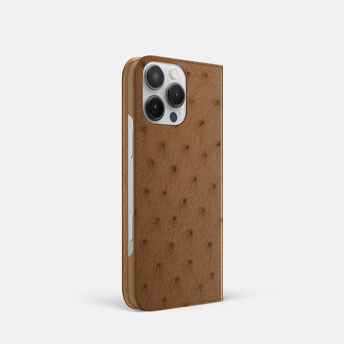 Medium-Brown iPhone 16 Pro Folio Case Ostrich -1 | Medium-Brown