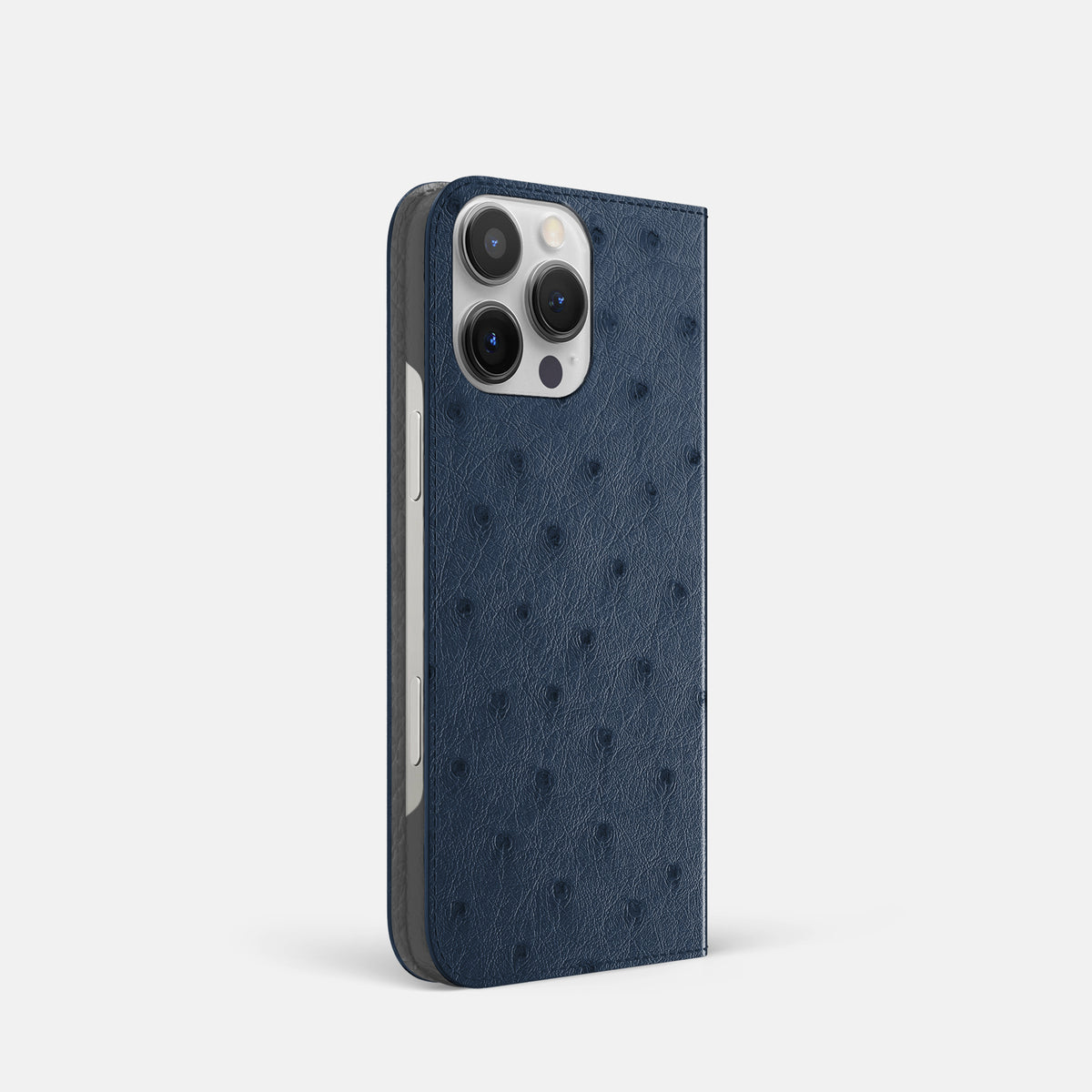 Navy-Blue iPhone 16 Pro Folio Case Ostrich -1 | Navy-Blue