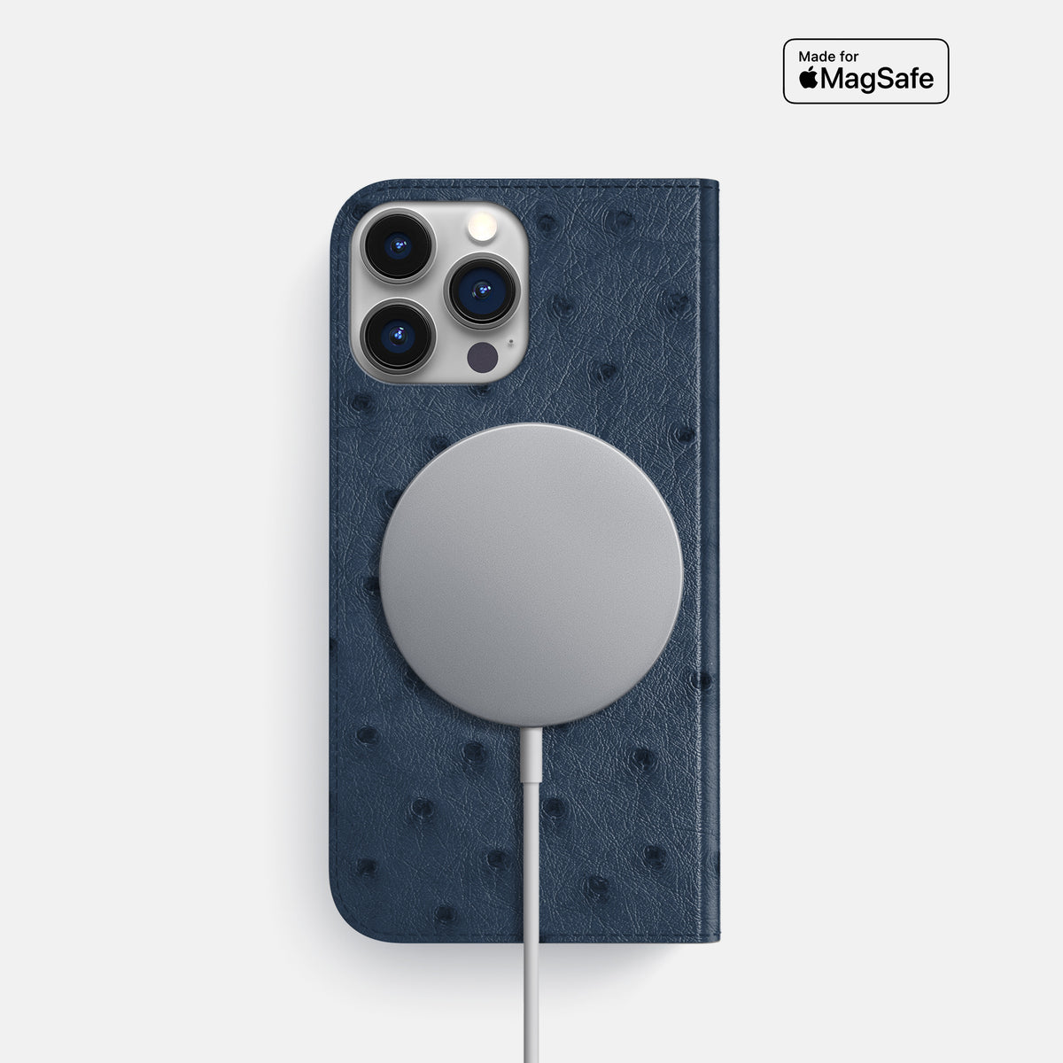 Navy-Blue iPhone 16 Pro Folio Case Ostrich -3 | Navy-Blue