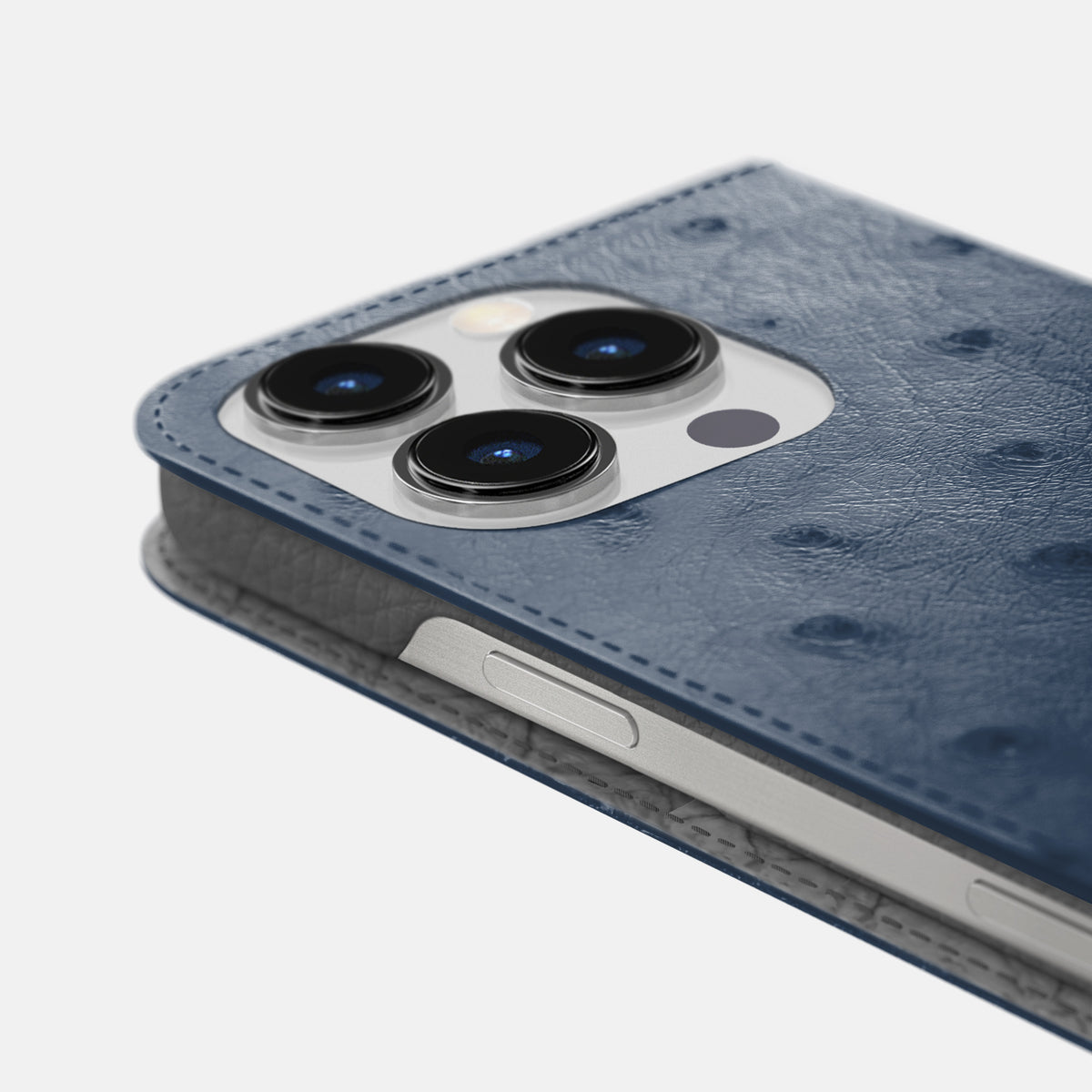 Navy-Blue iPhone 16 Pro Folio Case Ostrich -5 | Navy-Blue