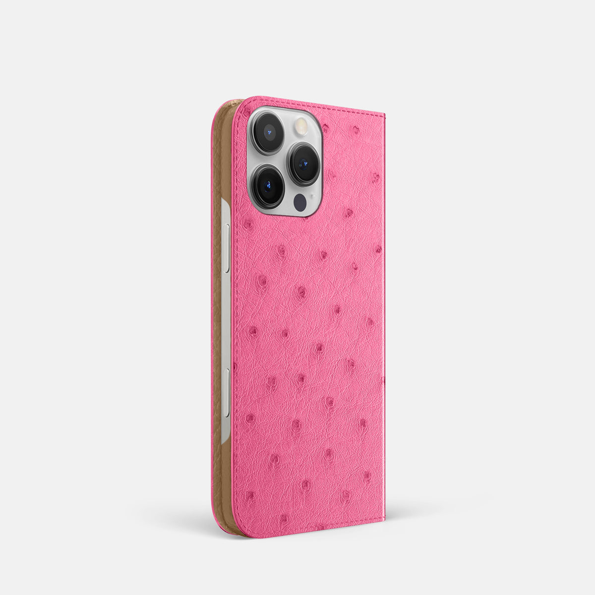 Pink iPhone 16 Pro Folio Case Ostrich -1 | Pink