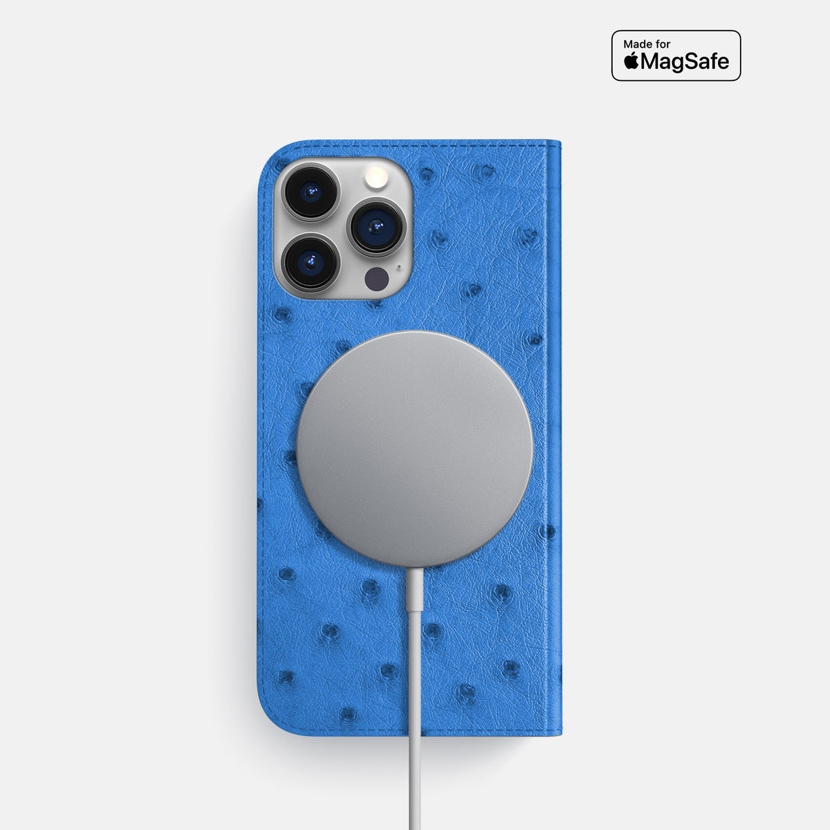 Royal-Blue iPhone 16 Pro Folio Case Ostrich -3 | Royal-Blue