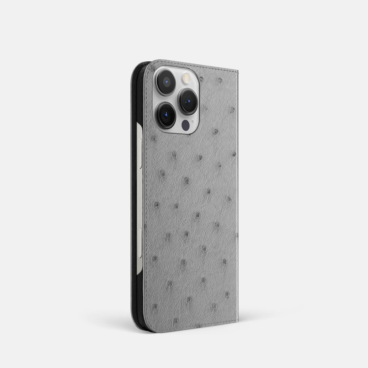 Silver iPhone 16 Pro Folio Case Ostrich -1 | Silver