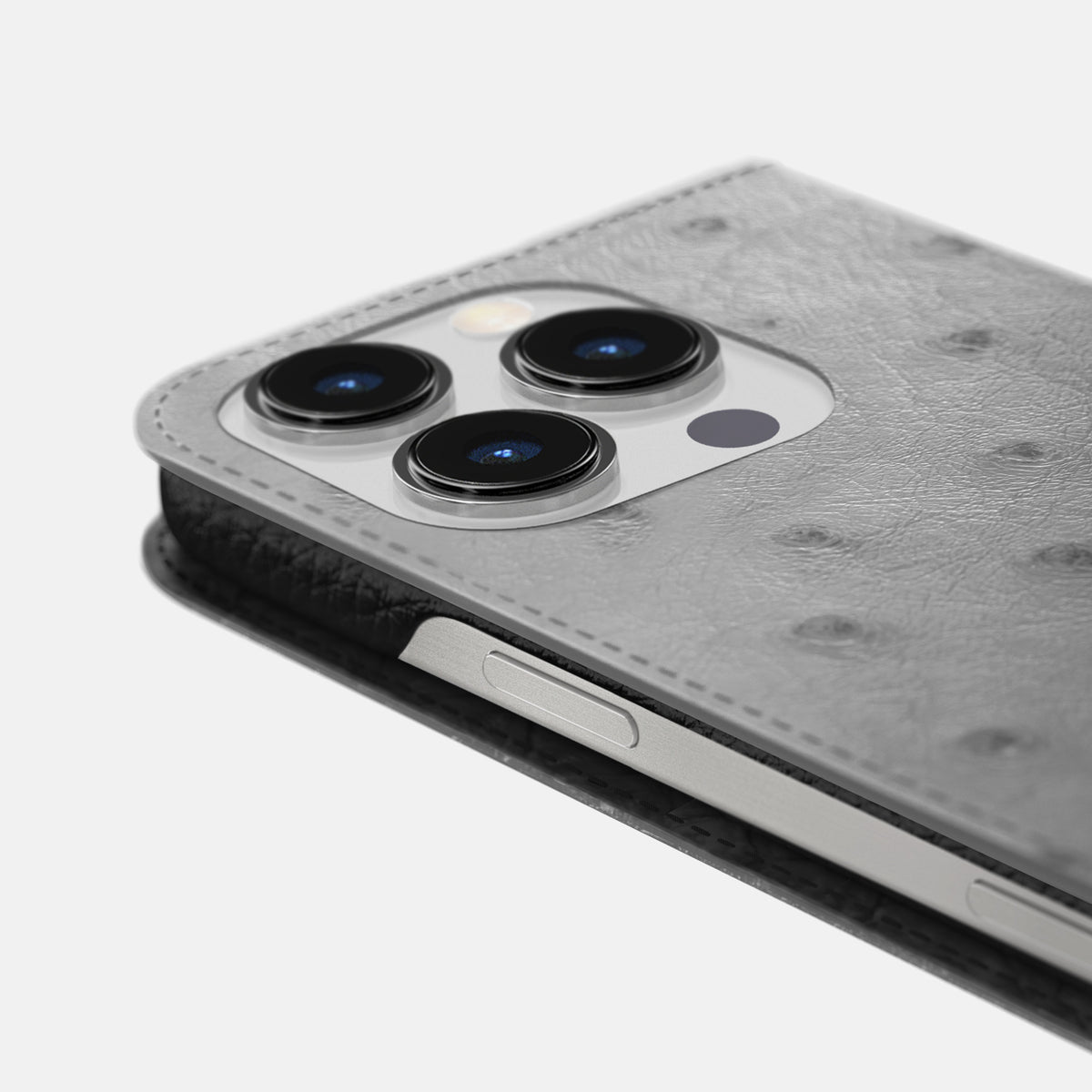 Silver iPhone 16 Pro Folio Case Ostrich -5 | Silver
