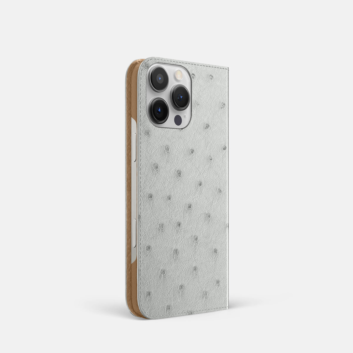 White iPhone 16 Pro Folio Case Ostrich -1 | White