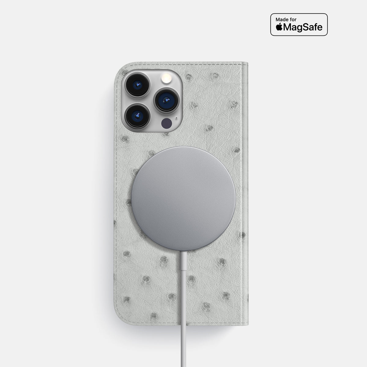 White iPhone 16 Pro Folio Case Ostrich -3 | White