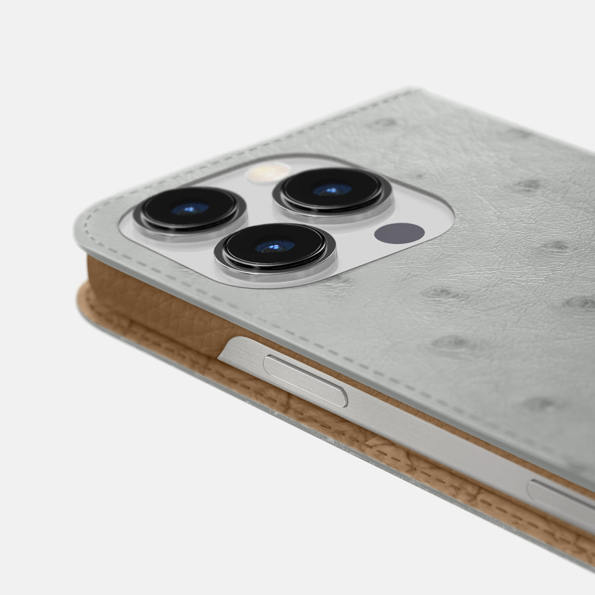 White iPhone 16 Pro Folio Case Ostrich -5 | White