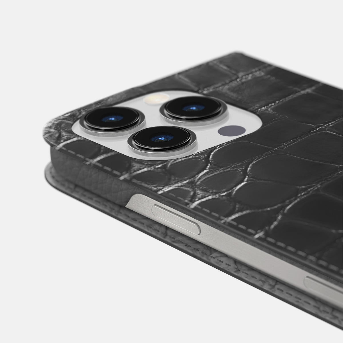 Grey iPhone 16 Pro Folio Case Patina Alligator -5 | Grey