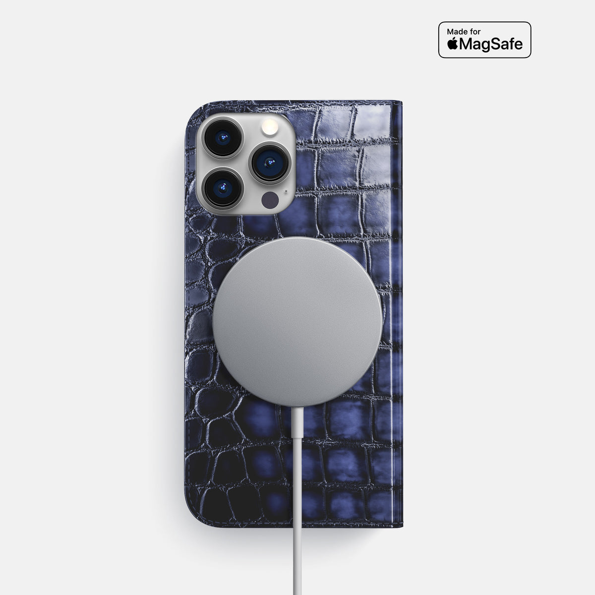 Havana-Blue iPhone 16 Pro Folio Case Patina Alligator -3 | Havana-Blue