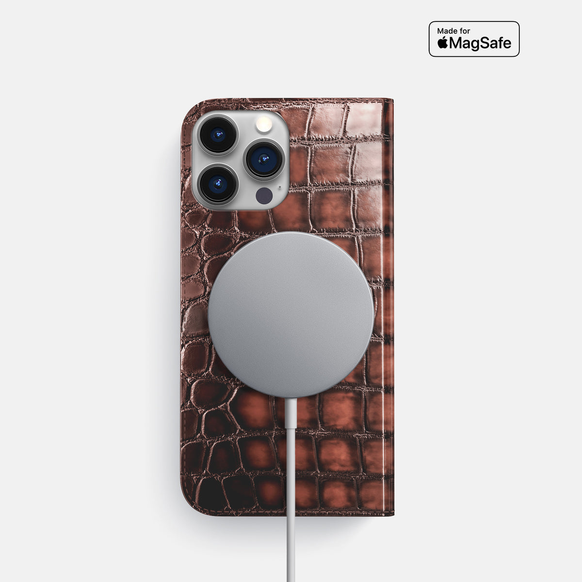 Havana-Brown iPhone 16 Pro Folio Case Patina Alligator -3 | Havana-Brown