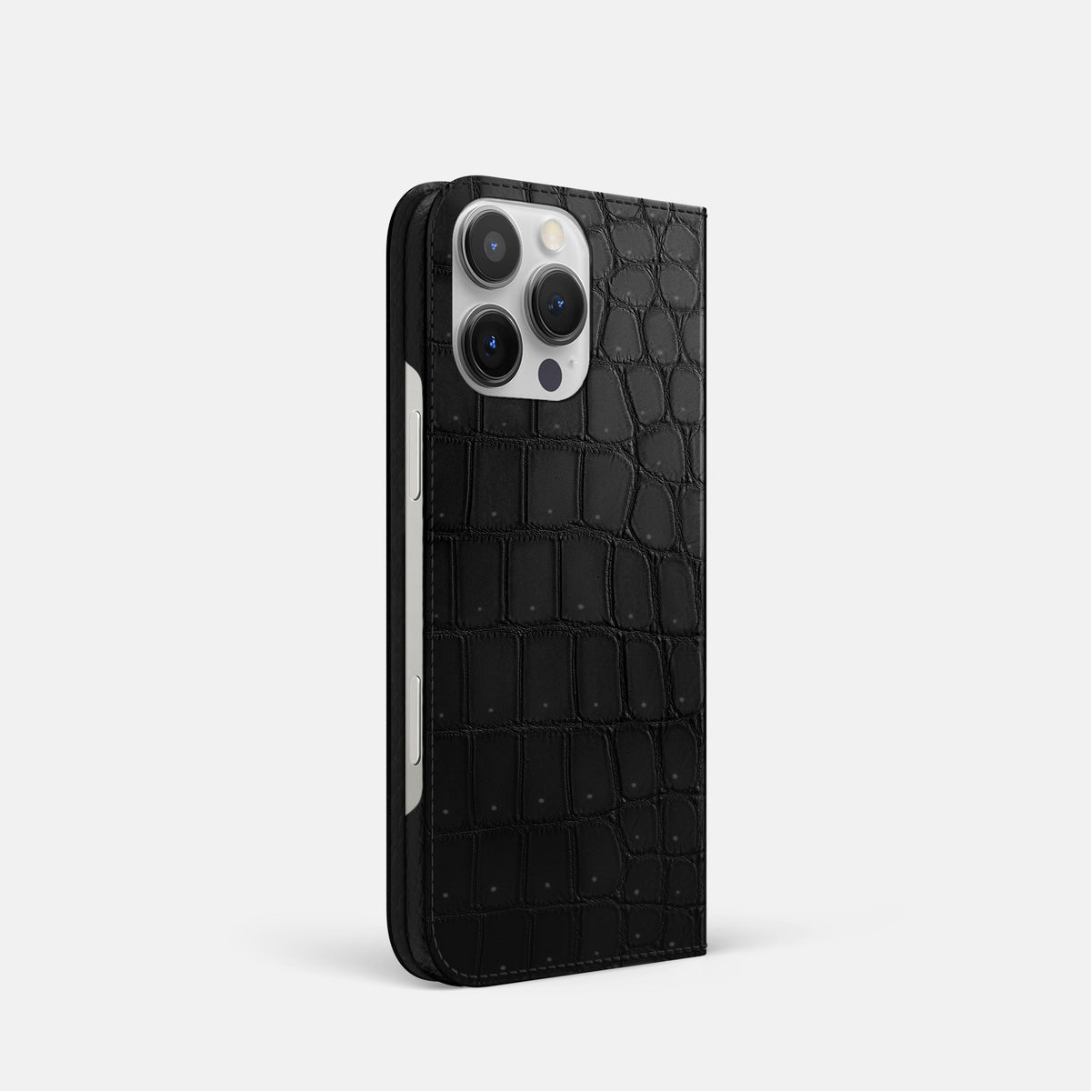 Black iPhone 16 Pro Folio Case Porosus Crocodile -1 | Black