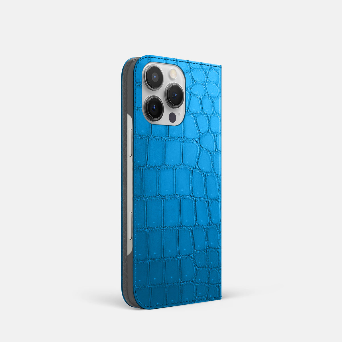 Blue-Lagoon iPhone 16 Pro Folio Case Porosus Crocodile -1 | Blue-Lagoon