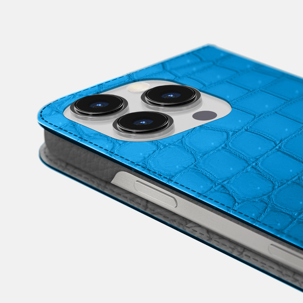 Blue-Lagoon iPhone 16 Pro Folio Case Porosus Crocodile -5 | Blue-Lagoon