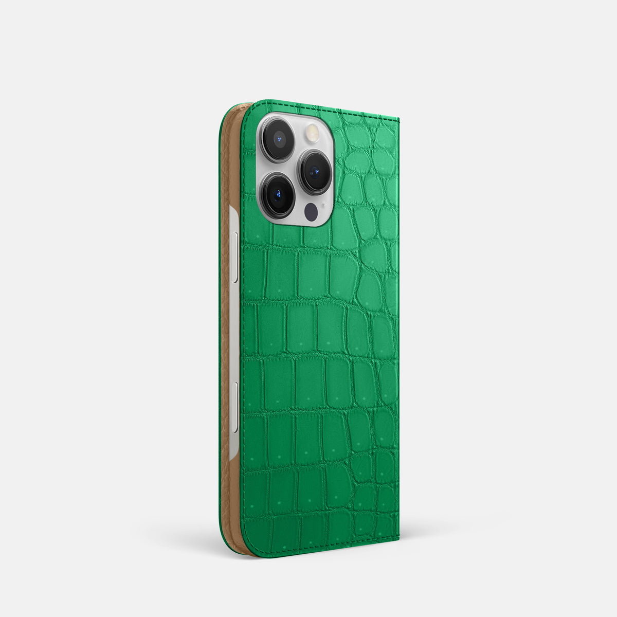 Cactus-Green iPhone 16 Pro Folio Case Porosus Crocodile -1 | Cactus-Green