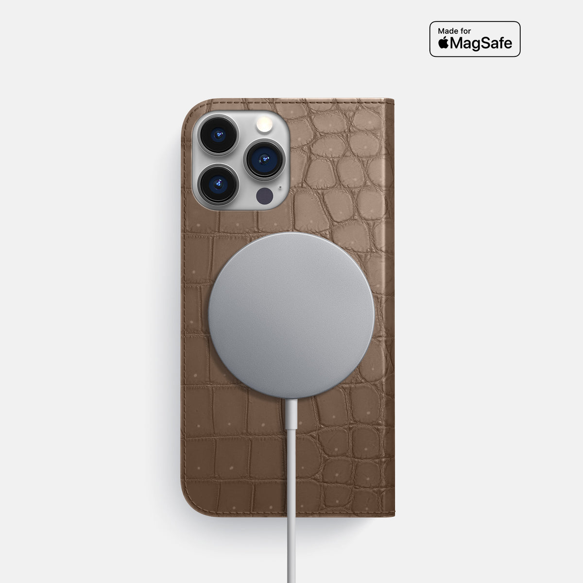 Fur-Brown iPhone 16 Pro Folio Case Porosus Crocodile -3 | Fur-Brown