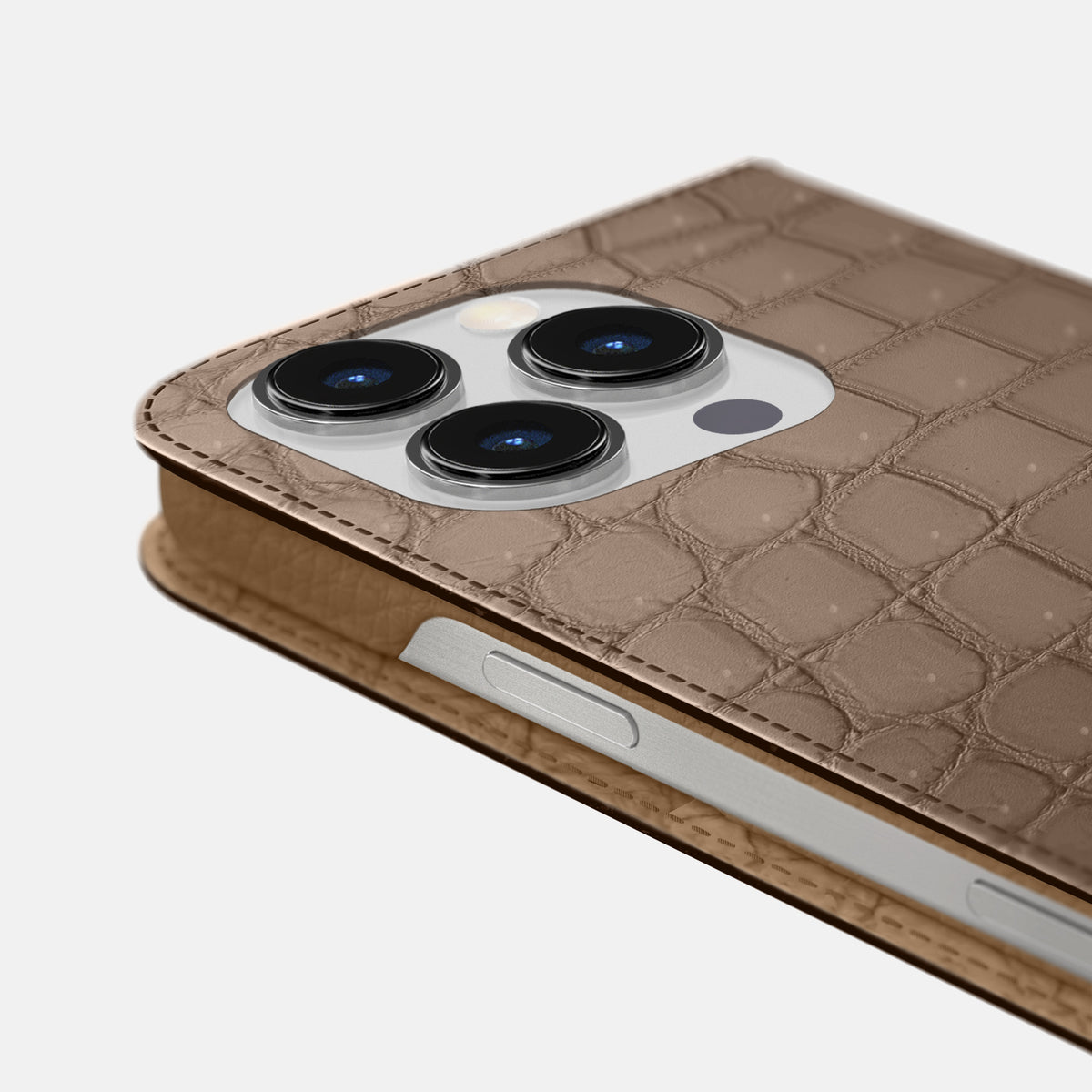 Fur-Brown iPhone 16 Pro Folio Case Porosus Crocodile -5 | Fur-Brown