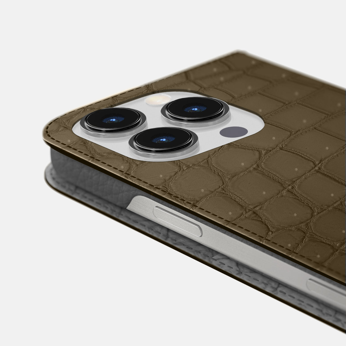 Kaki-Green iPhone 16 Pro Folio Case Porosus Crocodile -5 | Kaki-Green