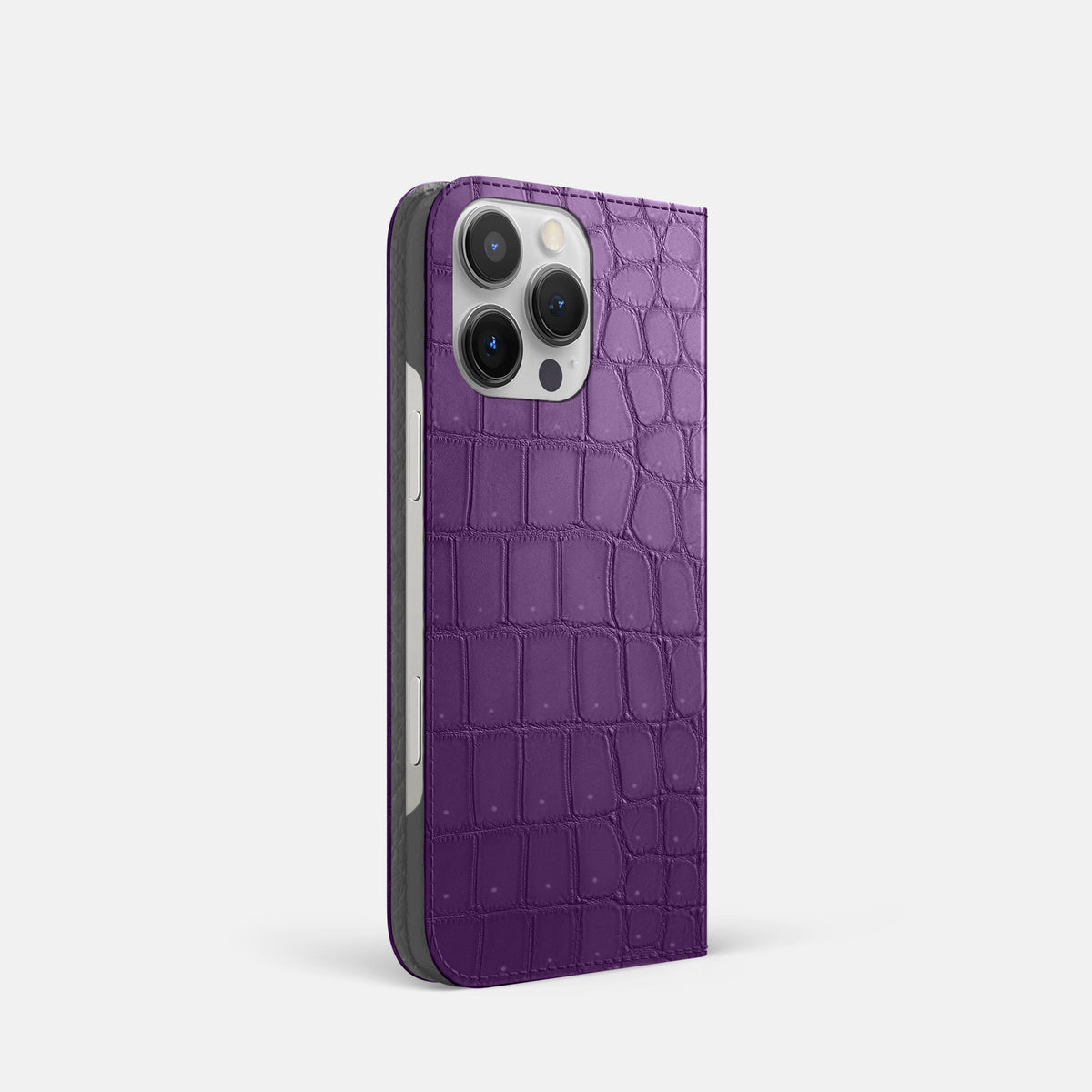 Purple iPhone 16 Pro Folio Case Porosus Crocodile -1 | Purple
