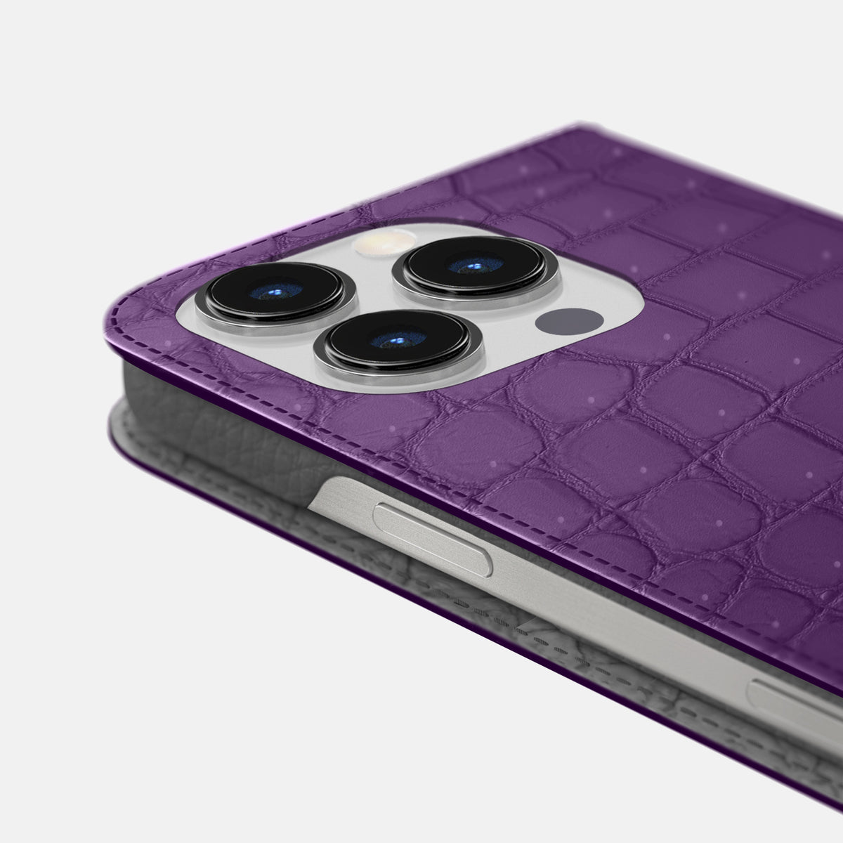 Purple iPhone 16 Pro Folio Case Porosus Crocodile -5 | Purple