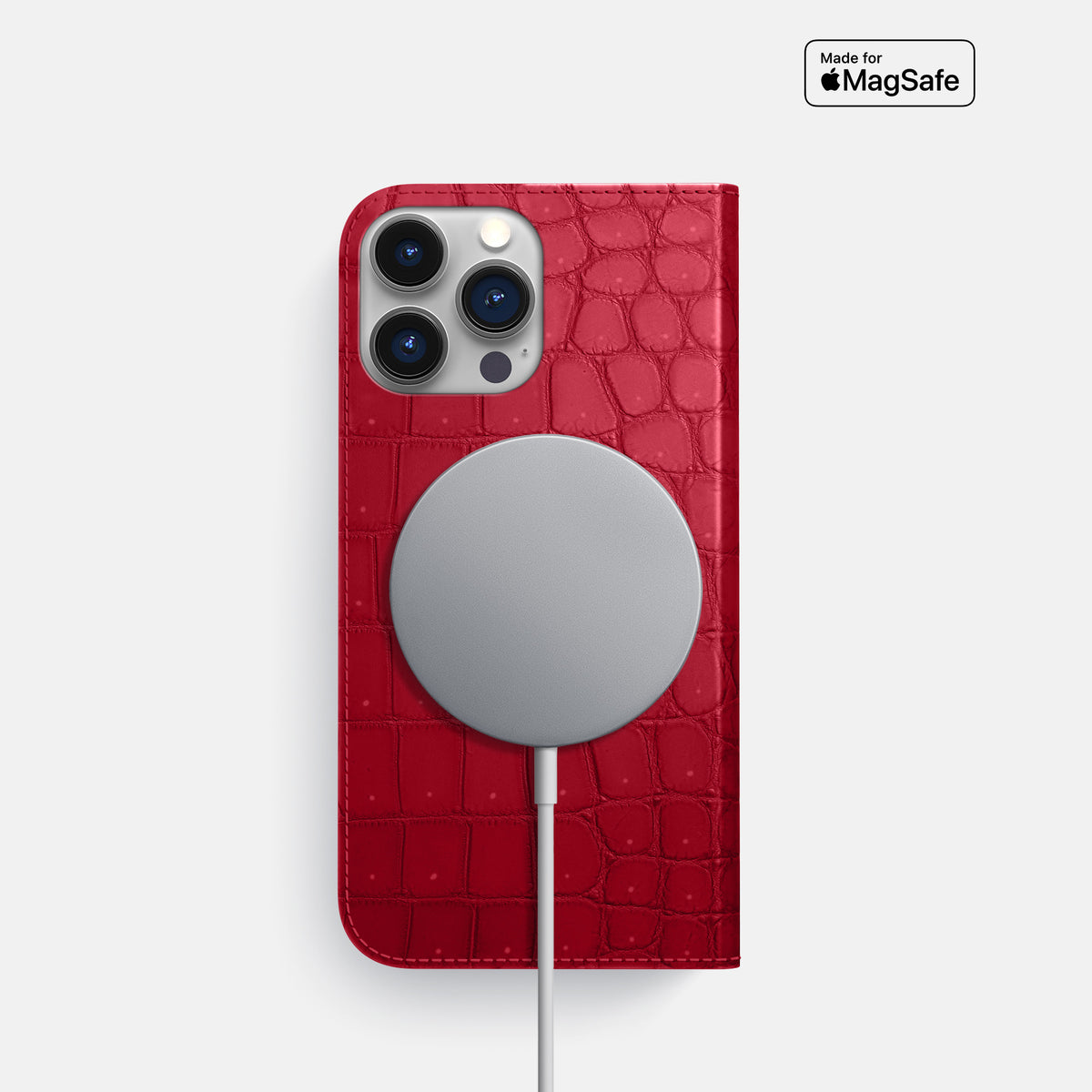 Burgundy iPhone 16 Pro Folio Case Porosus Crocodile -3 | Burgundy