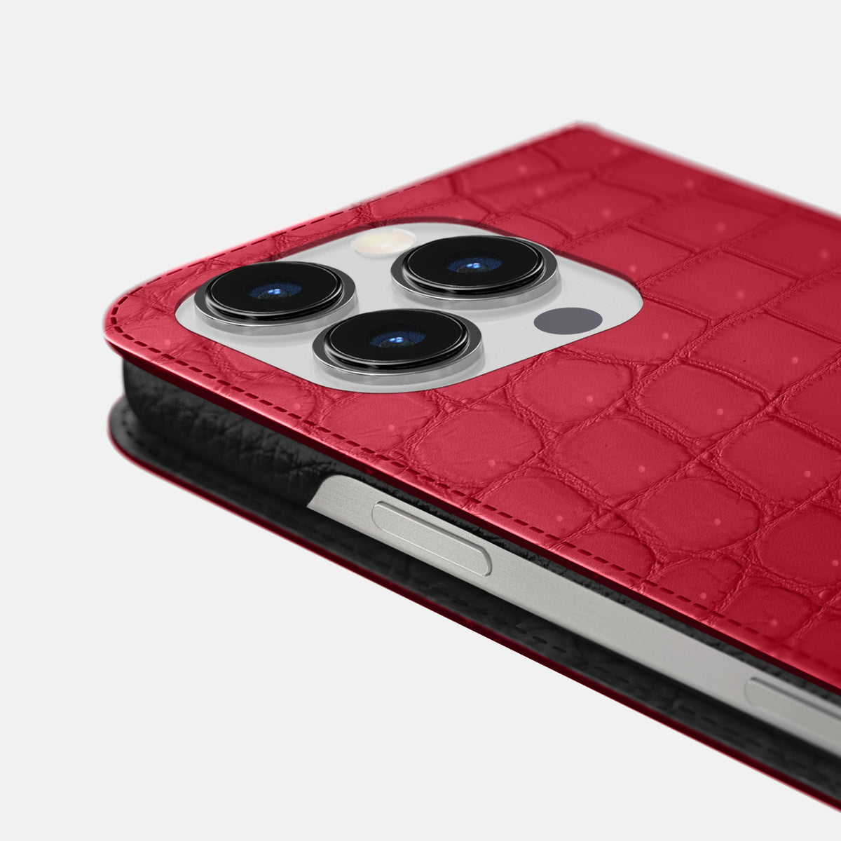Burgundy iPhone 16 Pro Folio Case Porosus Crocodile -5 | Burgundy