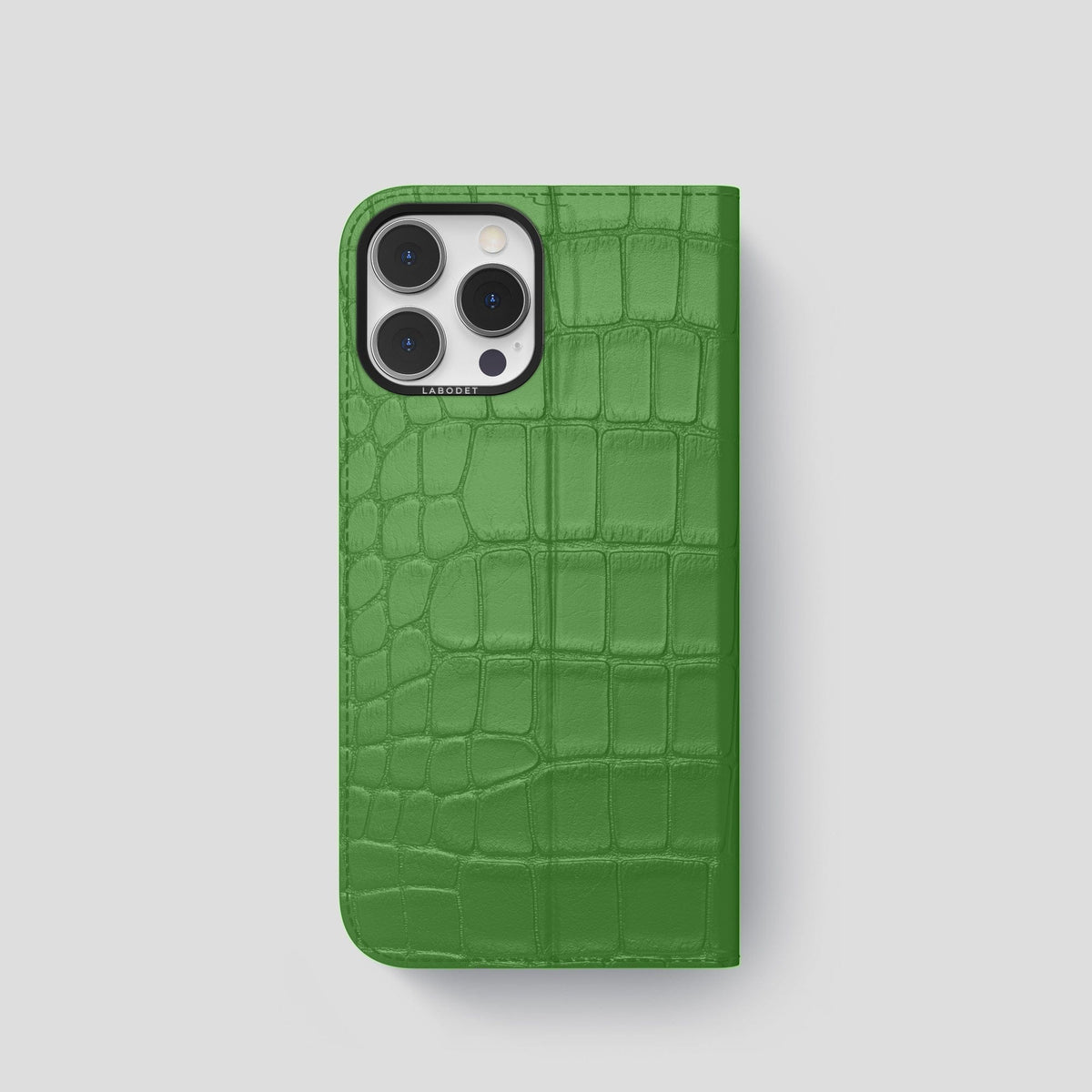 Apple-Green iPhone 15 Pro Folio Stand Alligator with Black Metal -5 | Apple-Green-Black