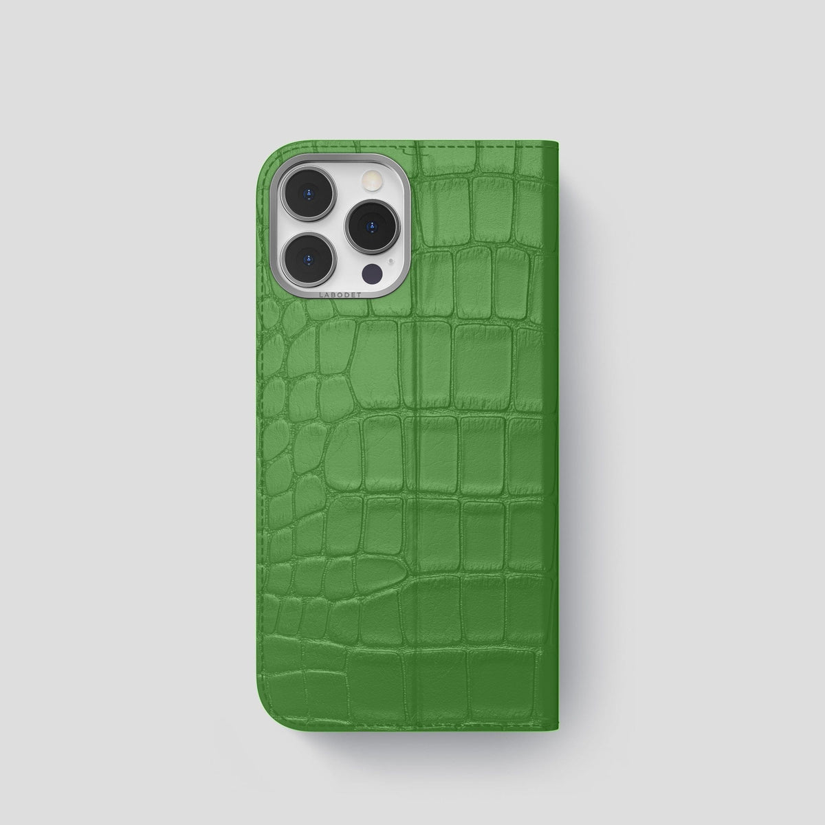 Apple-Green iPhone 15 Pro Folio Stand Alligator with Steel Metal -5 | Apple-Green-Steel