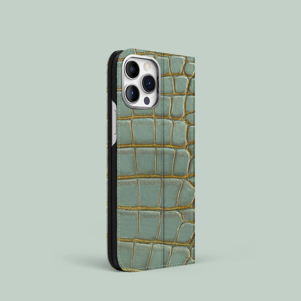 Folio Stand Case Bayou Green For iPhone 15 Pro In Alligator