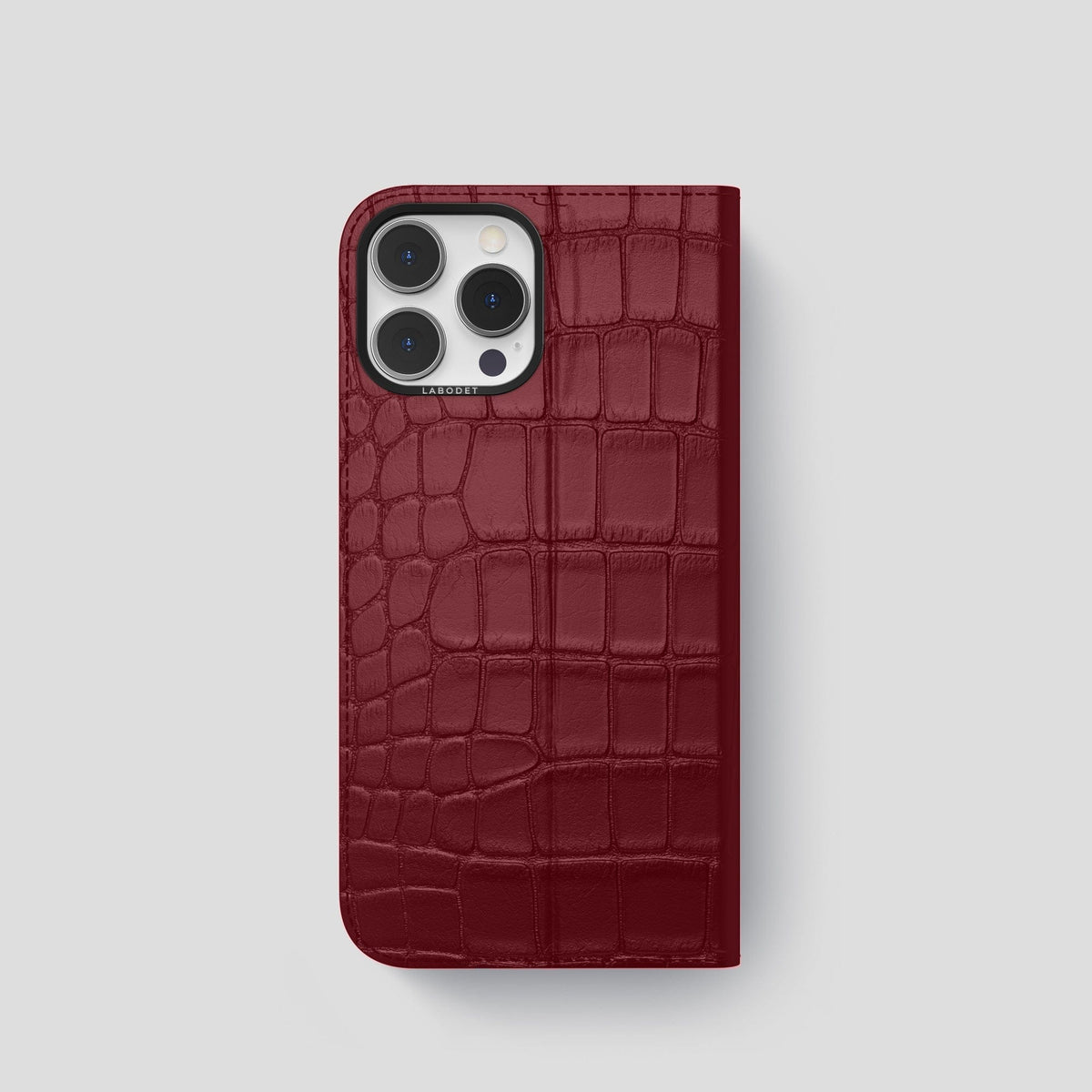 Burgundy iPhone 15 Pro Folio Stand Alligator with Black Metal -5 | Burgundy-Black