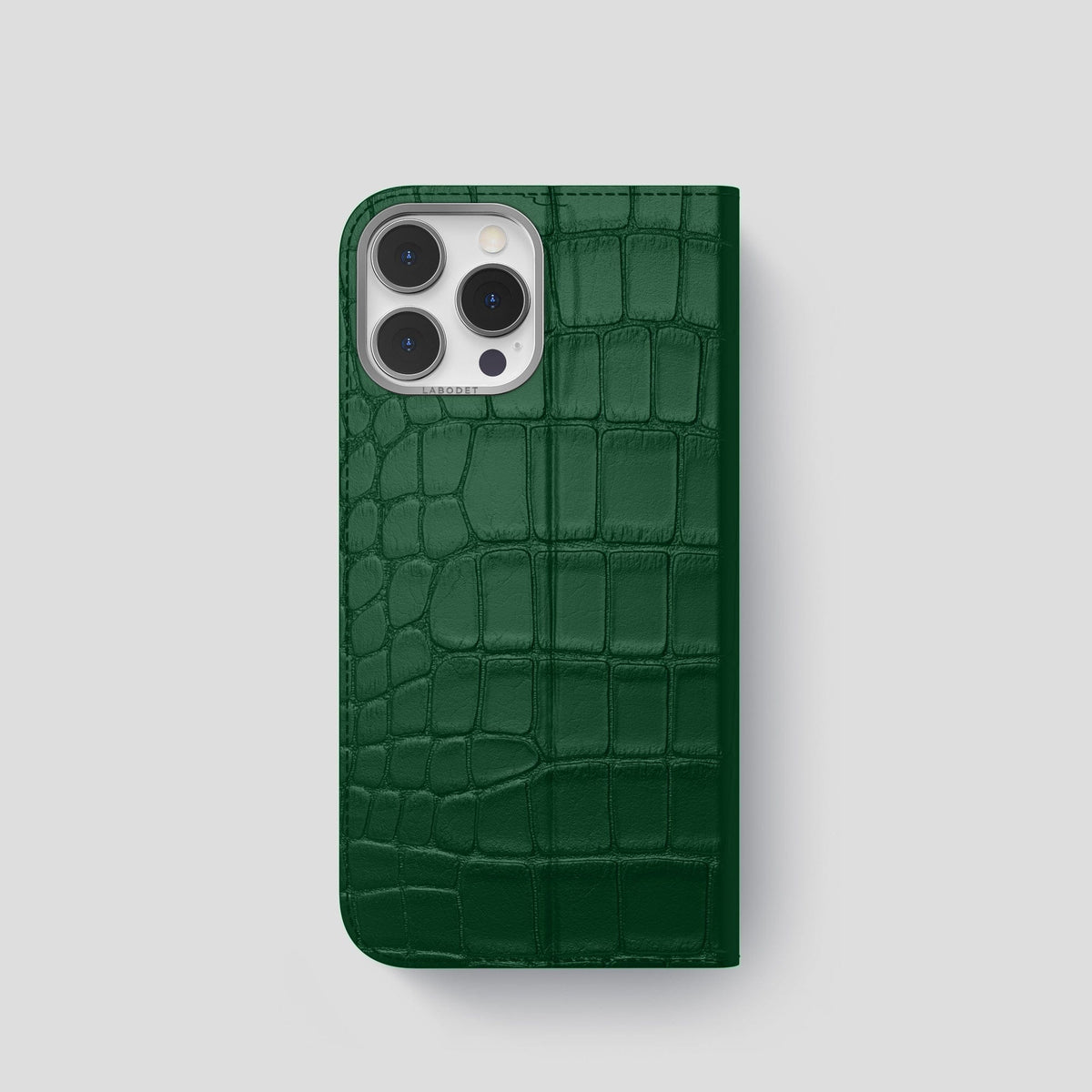 Forest-Green iPhone 15 Pro Folio Stand Alligator with Steel Metal -5 | Forest-Green-Steel