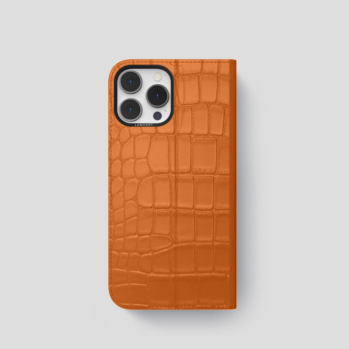 Orange iPhone 15 Pro Folio Stand Alligator with Black Metal -5 | Orange-Black