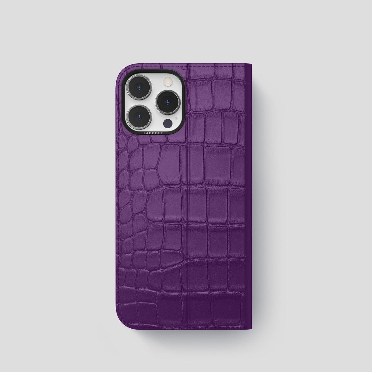 Purple iPhone 15 Pro Folio Stand Alligator with Black Metal -5 | Purple-Black