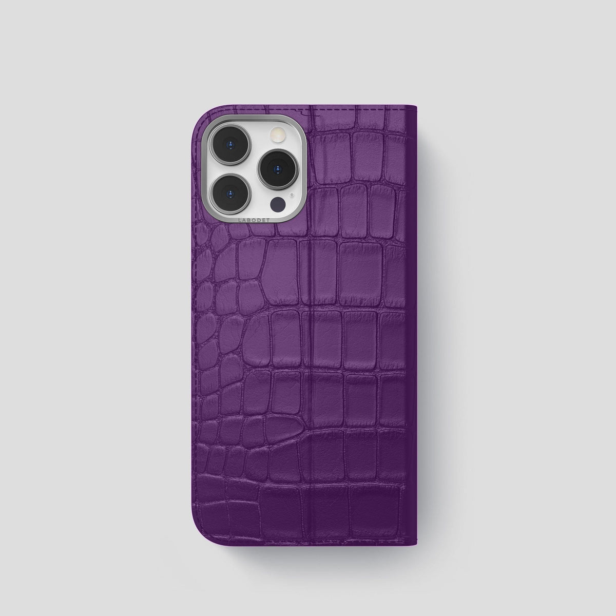 Purple iPhone 15 Pro Folio Stand Alligator with Steel Metal -5 | Purple-Steel