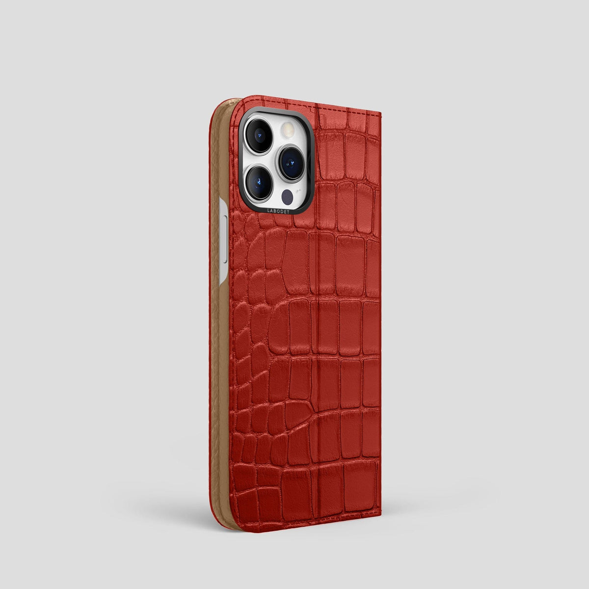 Red iPhone 15 Pro Folio Stand Alligator with Black Metal -1 | Red-Black