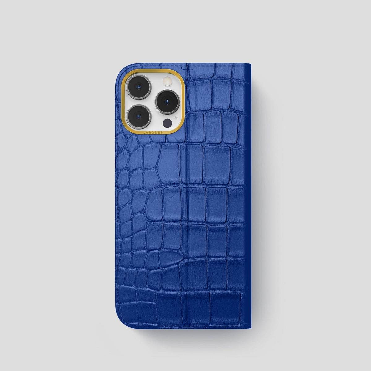 Royal Blue iPhone 15 Pro Folio Stand Alligator with Gold Metal -5 | Royal-Blue-Gold