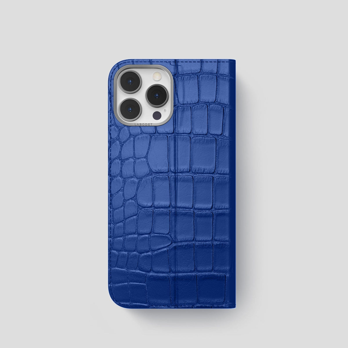 Royal Blue iPhone 15 Pro Folio Stand Alligator with Steel Metal -5 | Royal-Blue-Steel