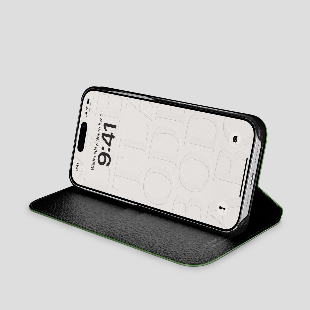 Apple-Green iPhone 15 Pro Max Folio Stand Alligator with Black Metal -4 | Apple-Green-Black