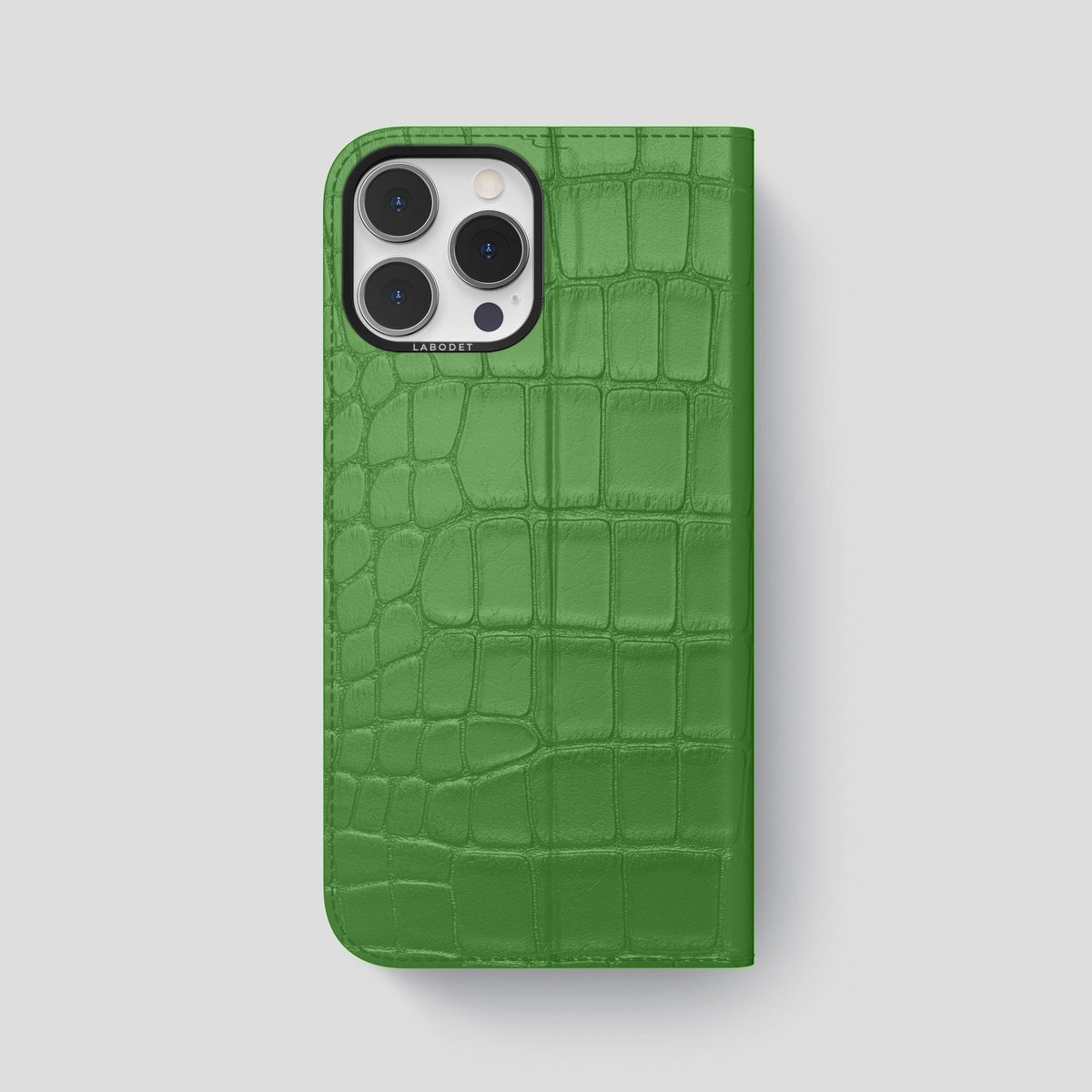 Apple-Green iPhone 15 Pro Max Folio Stand Alligator with Black Metal -5 | Apple-Green-Black