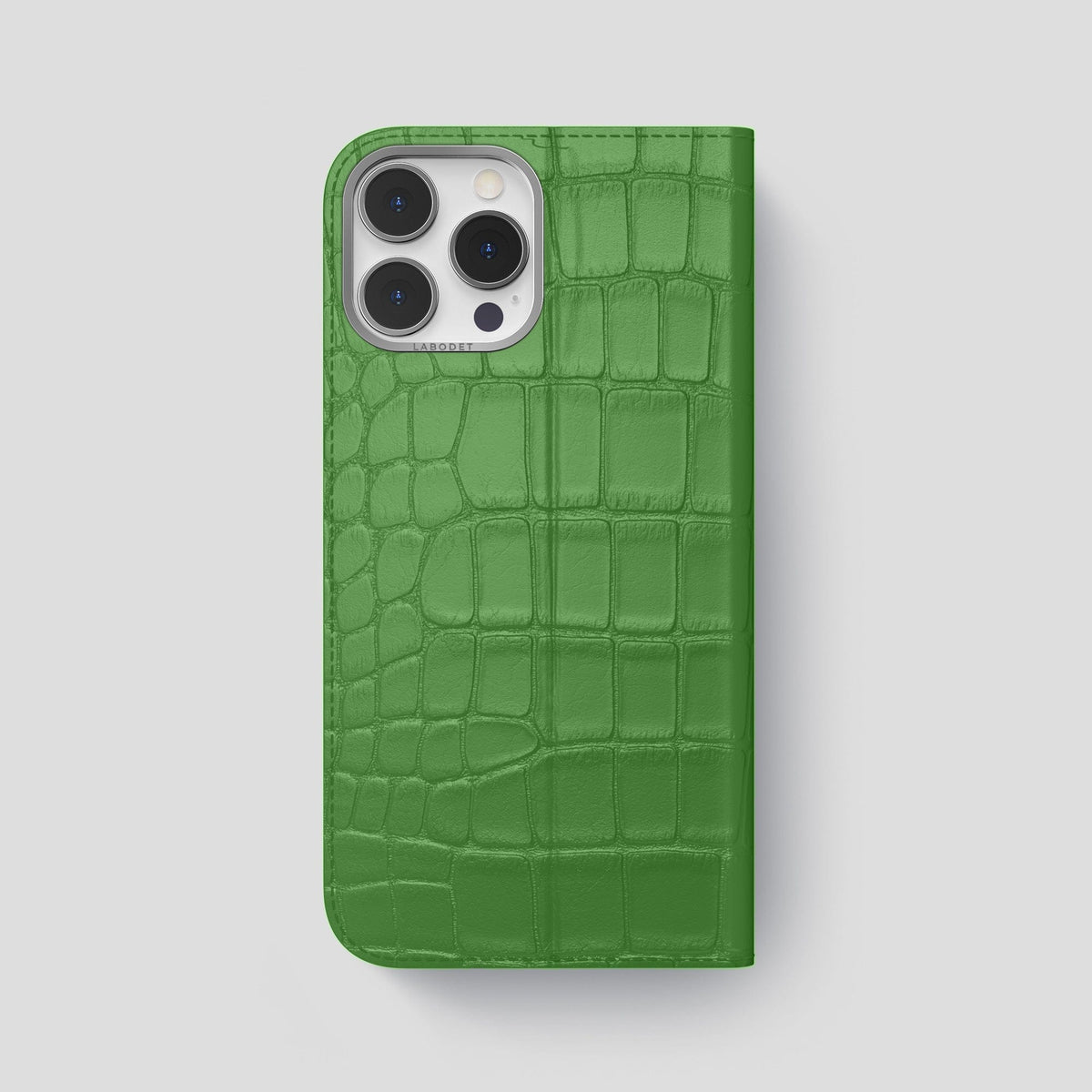 Apple-Green iPhone 15 Pro Max Folio Stand Alligator with Steel Metal -5 | Apple-Green-Steel