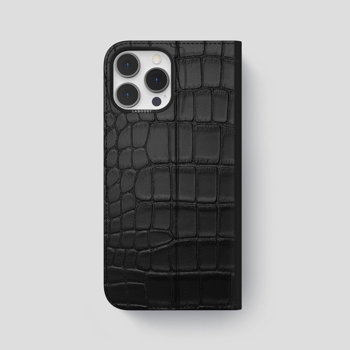 Black iPhone 15 Pro Max Folio Stand Alligator with Black Metal -5 | Black-Black