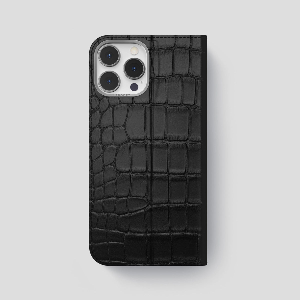 Black iPhone 15 Pro Max Folio Stand Alligator with Steel Metal -5 | Black-Steel