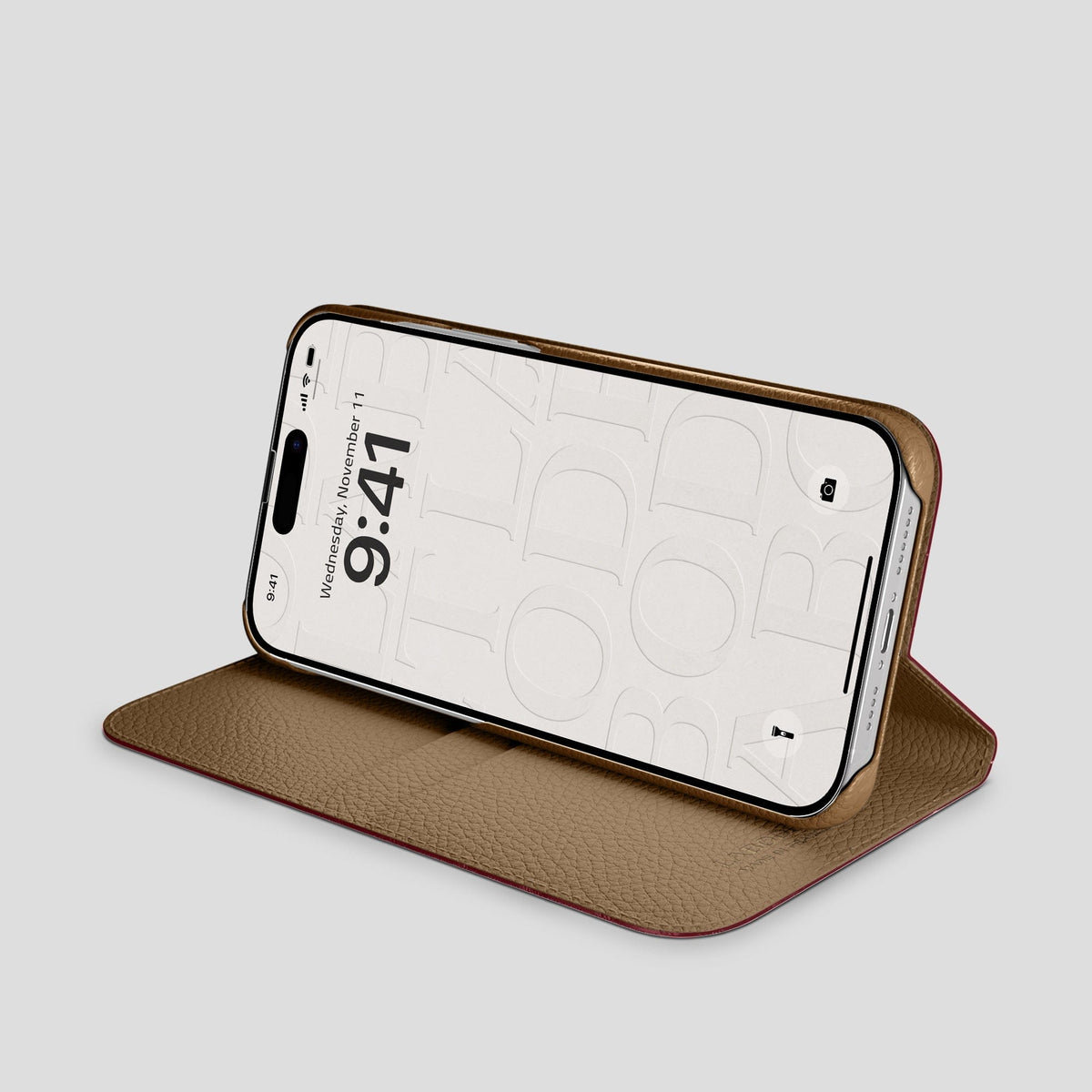 Burgundy iPhone 15 Pro Max Folio Stand Alligator with Black Metal -4 | Burgundy-Black