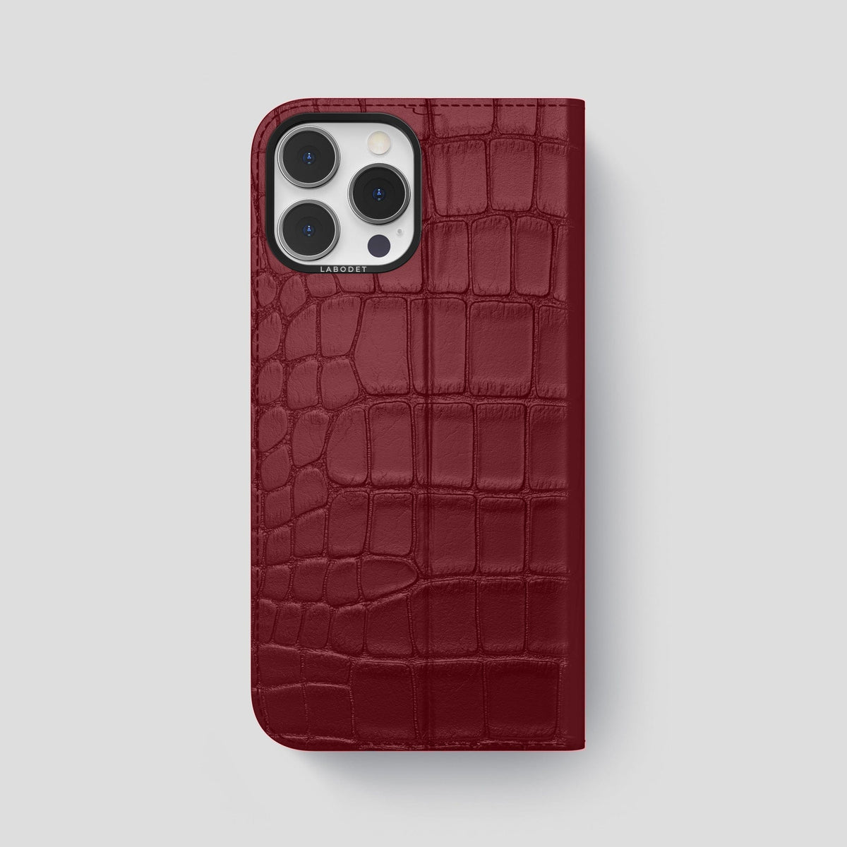 Burgundy iPhone 15 Pro Max Folio Stand Alligator with Black Metal -5 | Burgundy-Black