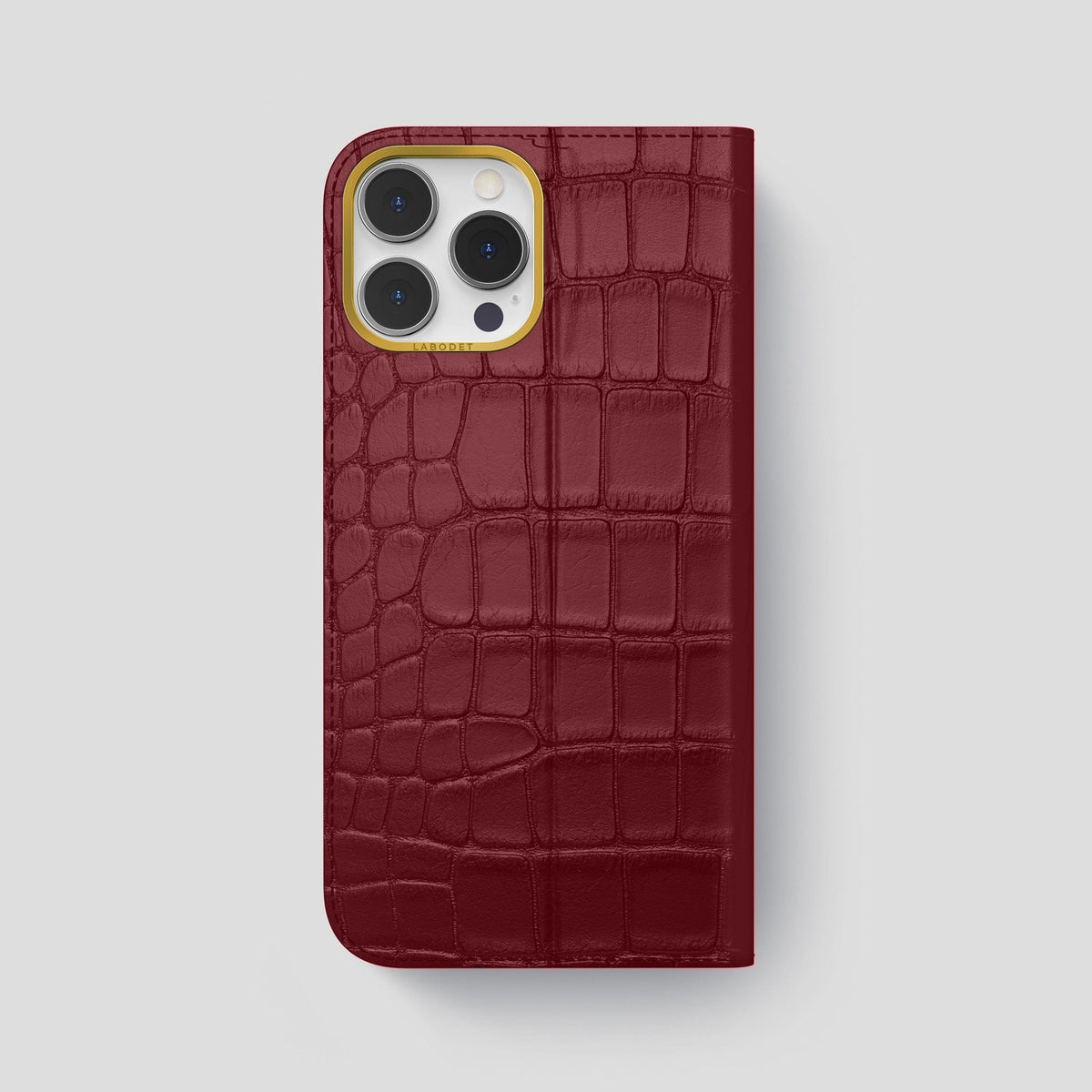 Burgundy iPhone 15 Pro Max Folio Stand Alligator with Gold Metal -5 | Burgundy-Gold