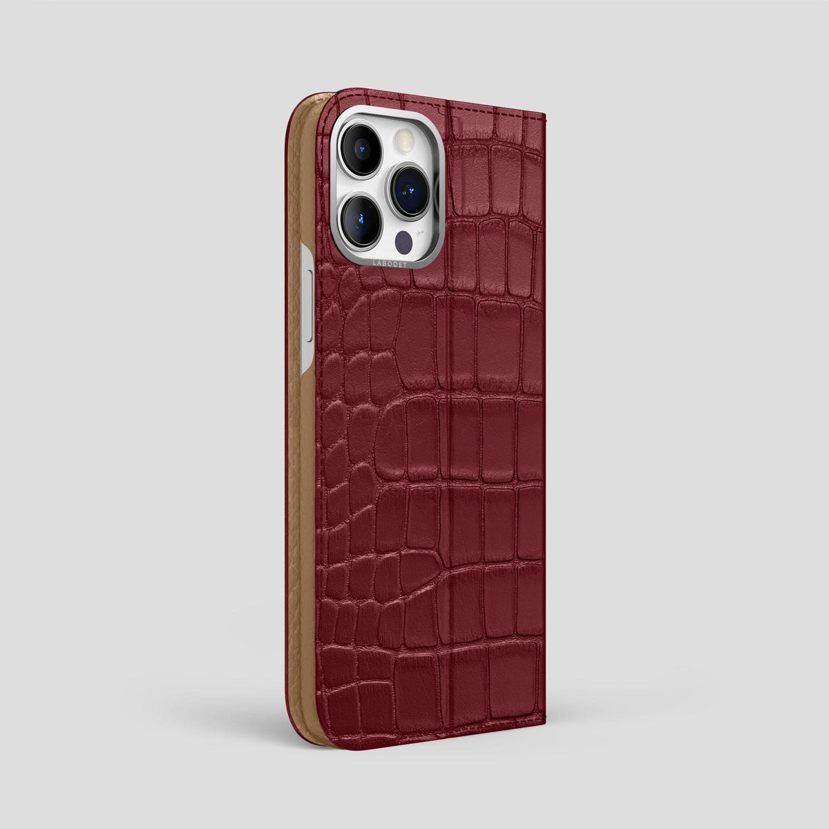 Burgundy iPhone 15 Pro Max Folio Stand Alligator with Steel Metal -1 | Burgundy-Steel