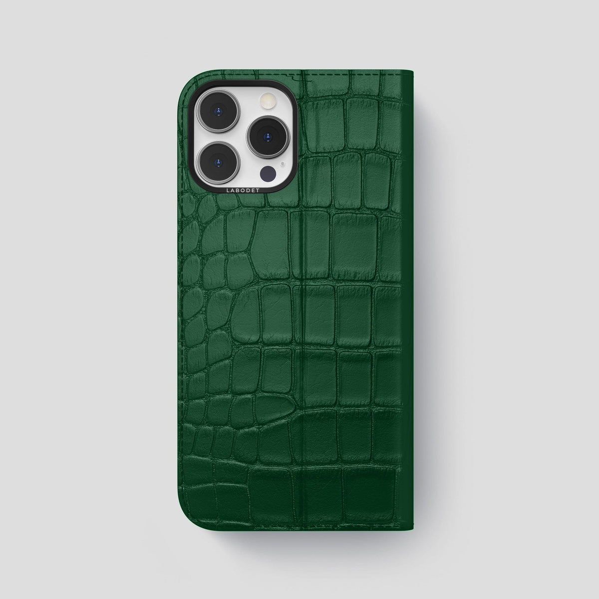 Forest-Green iPhone 15 Pro Max Folio Stand Alligator with Black Metal -5 | Forest-Green-Black