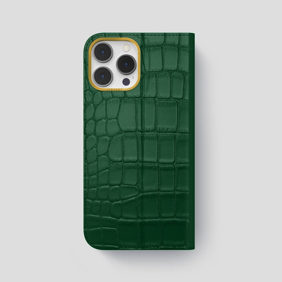 Forest-Green iPhone 15 Pro Max Folio Stand Alligator with Gold Metal -5 | Forest-Green-Gold