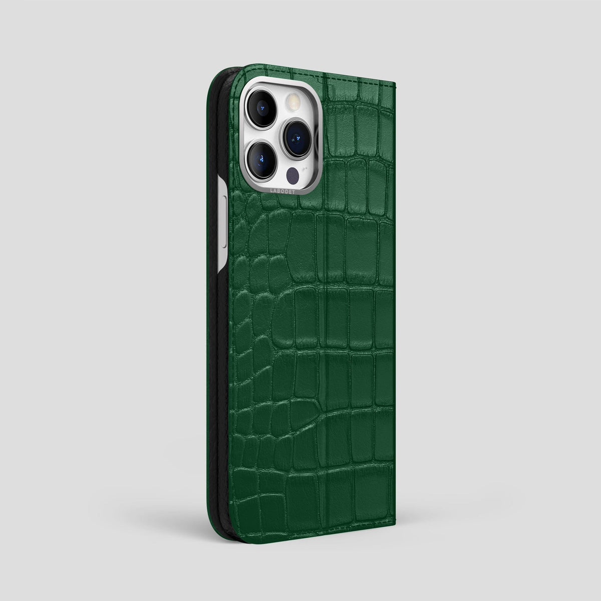Forest-Green iPhone 15 Pro Max Folio Stand Alligator with Steel Metal -1 | Forest-Green-Steel