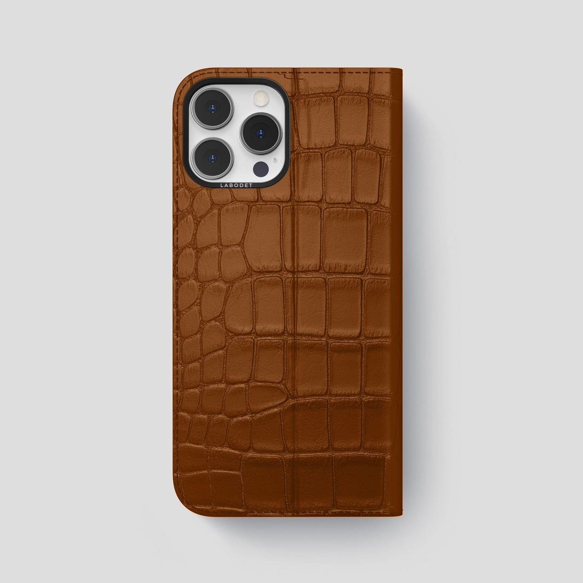 Honey iPhone 15 Pro Max Folio Stand Alligator with Black Metal -5 | Honey-Black