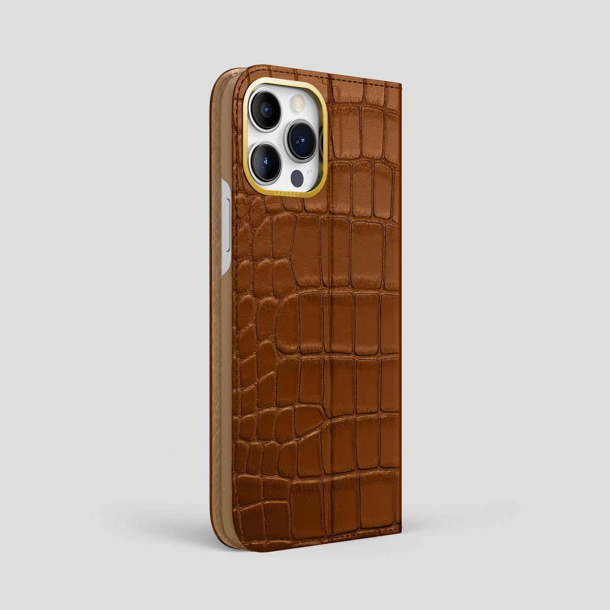 Honey iPhone 15 Pro Max Folio Stand Alligator with Gold Metal -1 | Honey-Gold